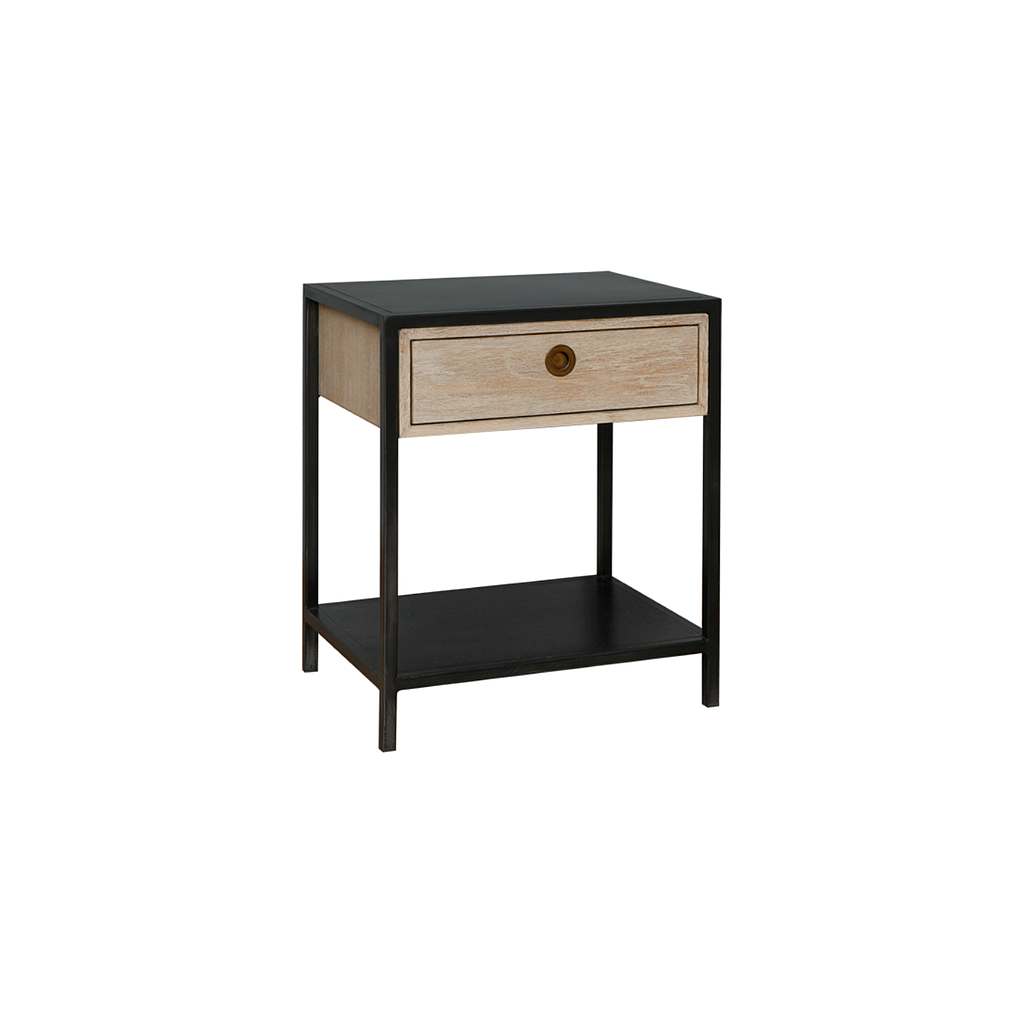 JOHNSON - Bedside table H60 - Vintage anthracite metal and Whitened acacia