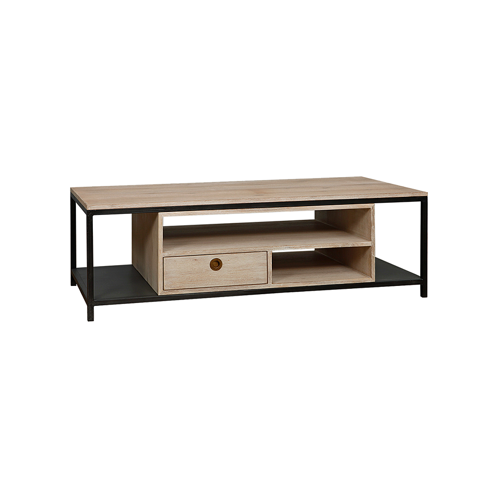 JOHNSON - Coffee table L125 x H40 - Vintage anthracite and Whitened acacia