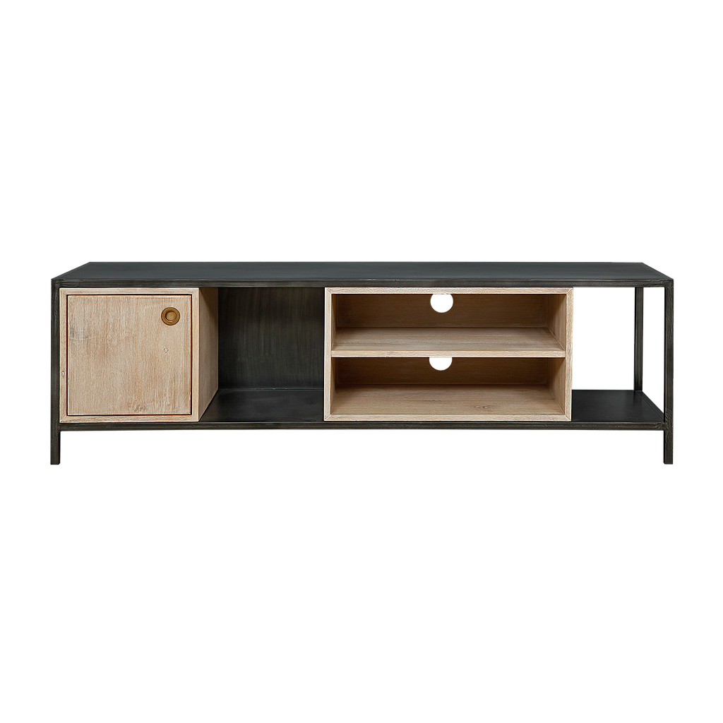 JOHNSON - TV unit L150 - Vintage anthracite metal and Whitened acacia