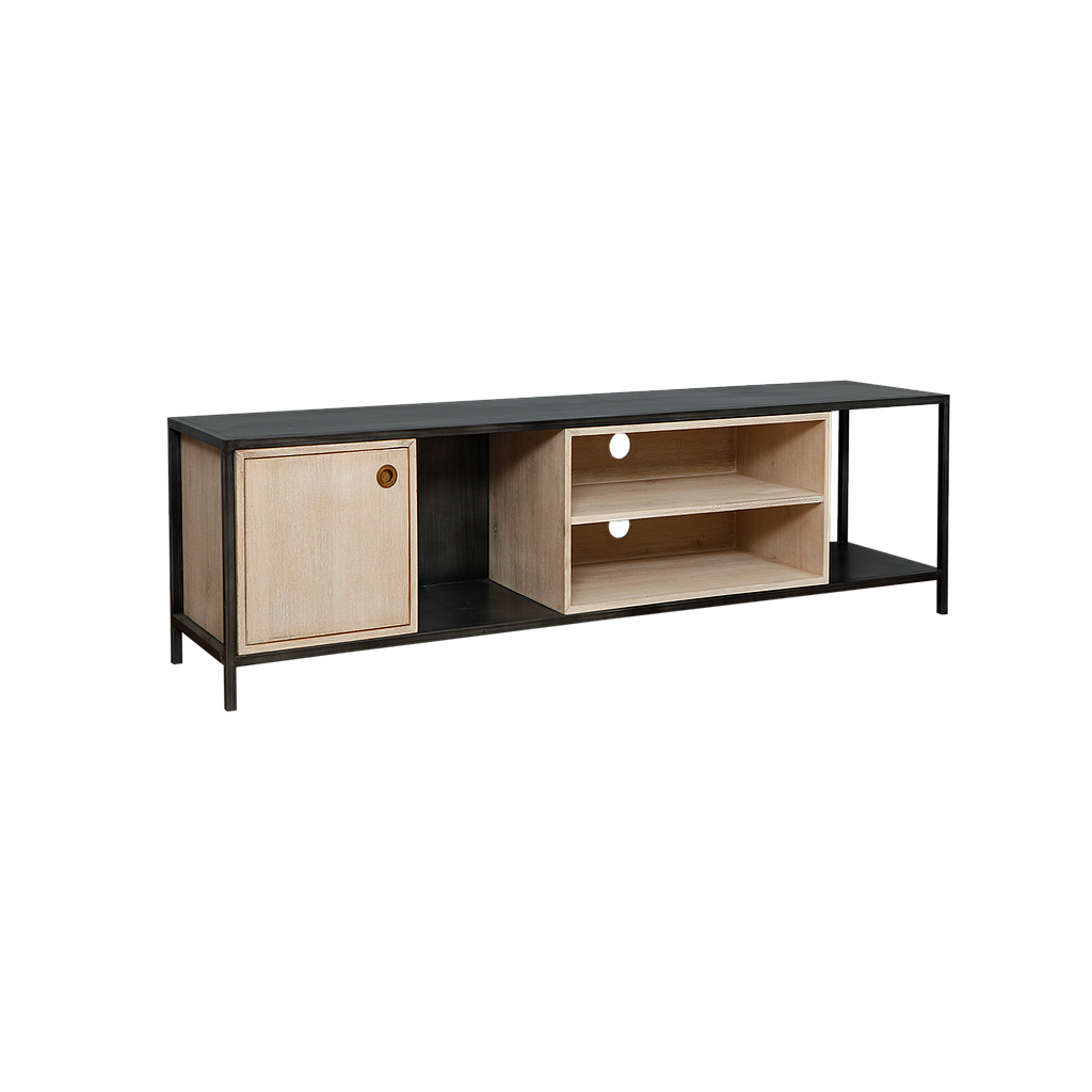 JOHNSON - TV unit L150 - Vintage anthracite metal and Whitened acacia