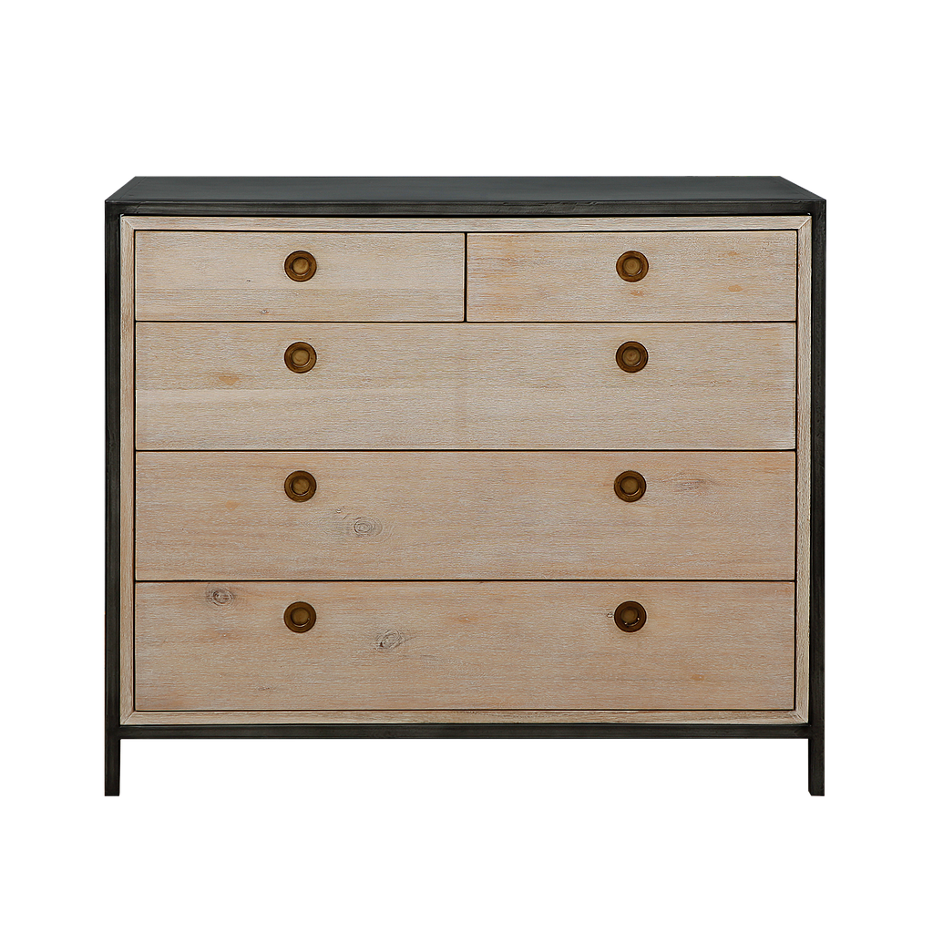 JOHNSON - Chest of drawers L100 x H85 - Vintage anthracite and Whitened acacia