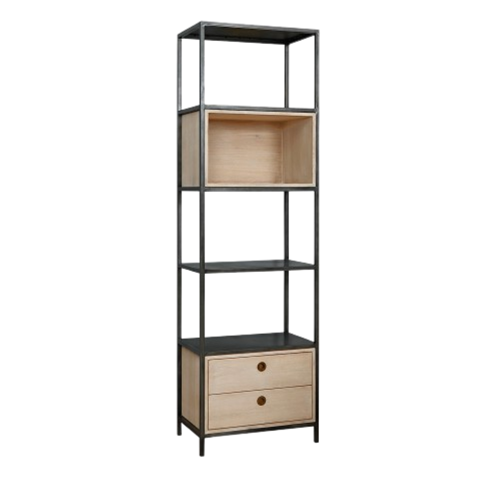 JOHNSON - Bookcase L60 x H200 - Vintage anthracite and Whitened acacia