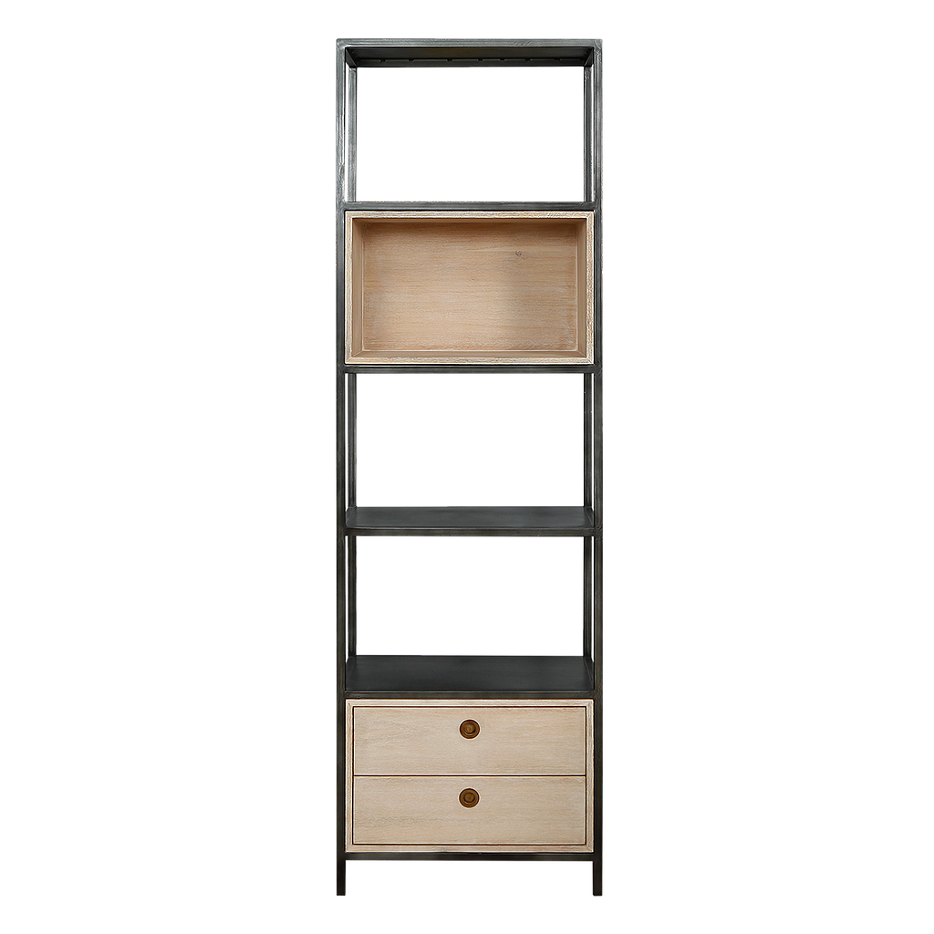 JOHNSON - Bookcase L60 x H200 - Vintage anthracite and Whitened acacia