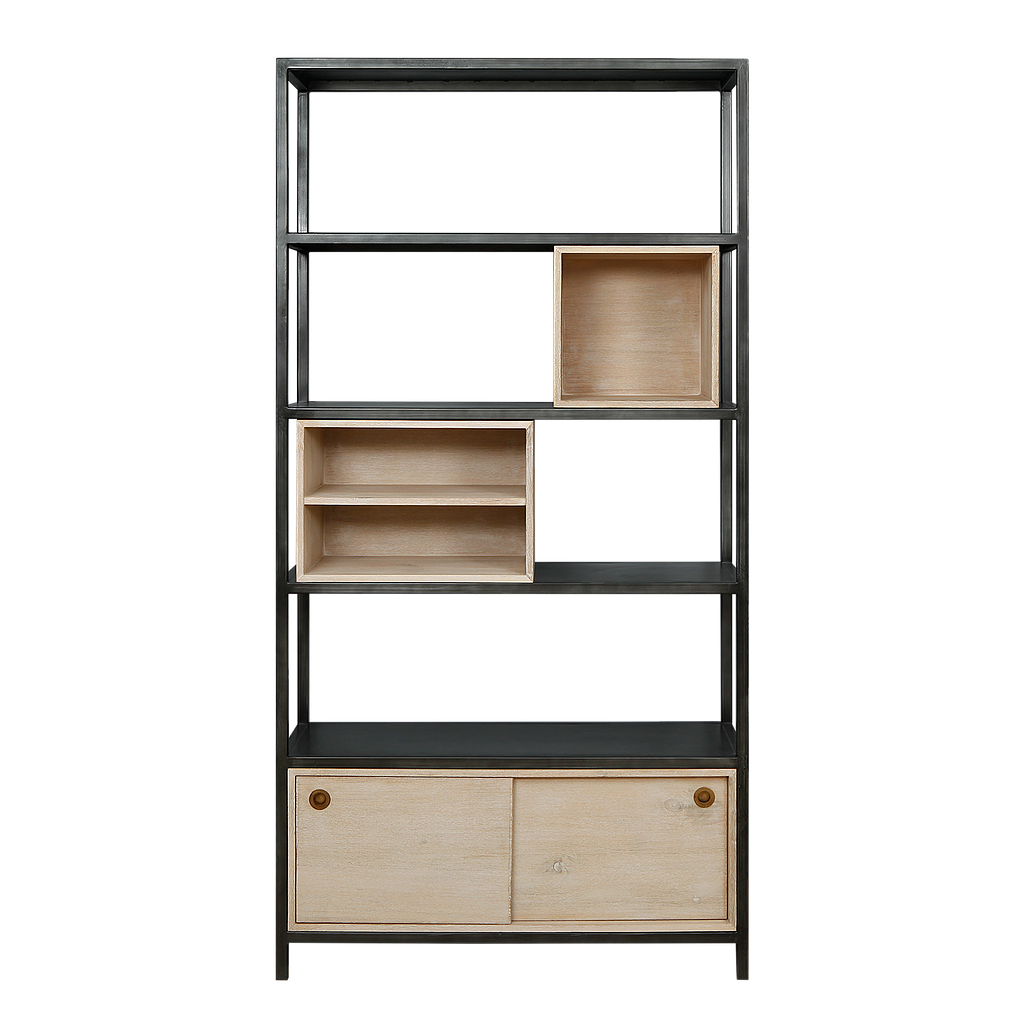 JOHNSON - Bookcase L100 x H200 - Vintage anthracite and Whitened acacia