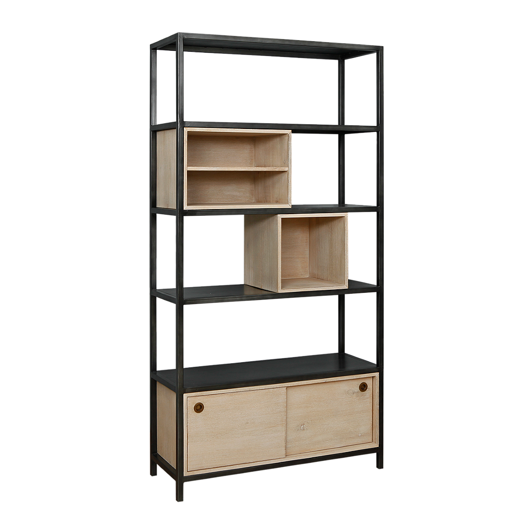 JOHNSON - Bookcase L100 x H200 - Vintage anthracite and Whitened acacia