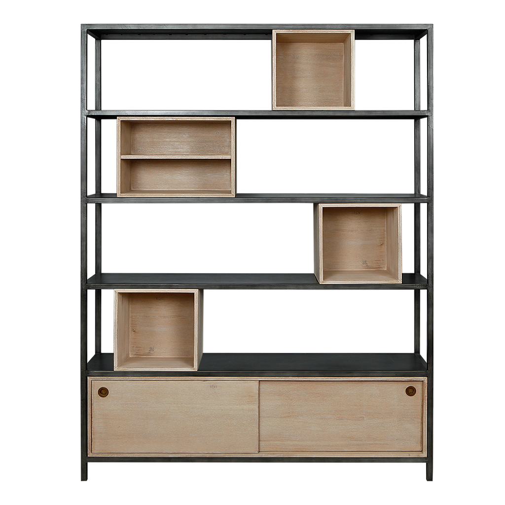 JOHNSON - Bookcase L150 x H200 - Vintage anthracite and Whitened acacia