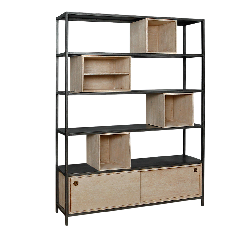 JOHNSON - Bookcase L150 x H200 - Vintage anthracite and Whitened acacia