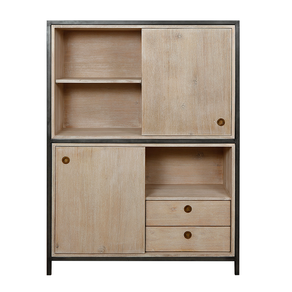 JOHNSON - Highboard / Bookcase L110 x H150 - Vintage anthracite and Whitened acacia