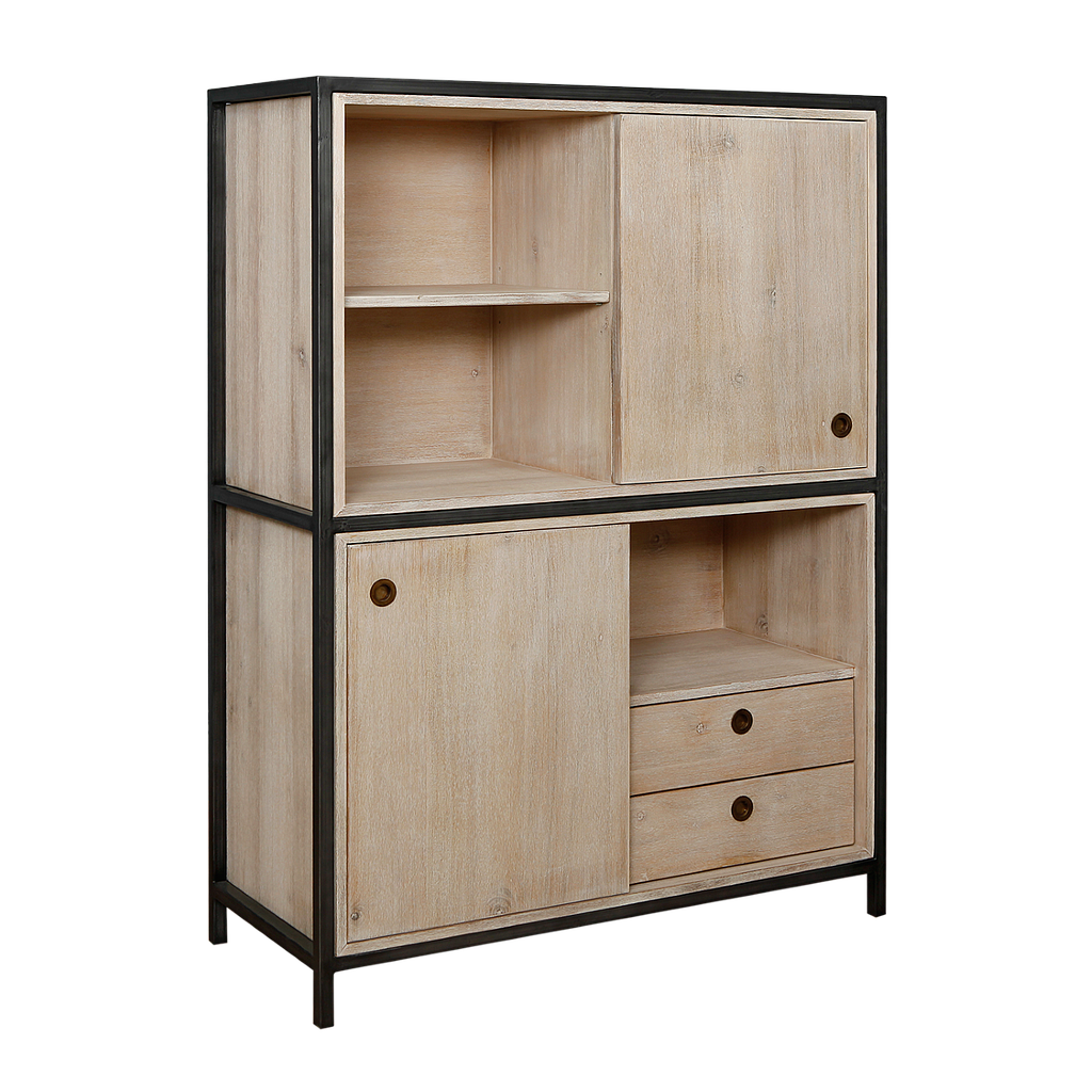 JOHNSON - Highboard / Bookcase L110 x H150 - Vintage anthracite and Whitened acacia