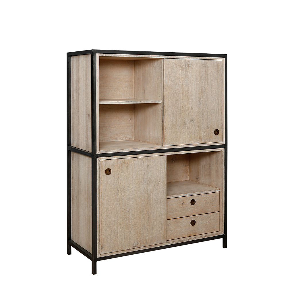 JOHNSON - Highboard / Bookcase L110 x H150 - Vintage anthracite and Whitened acacia