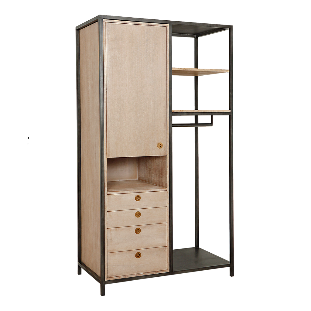 JOHNSON - Wardrobe L110 x H200 - Vintage anthracite and Whitened acacia