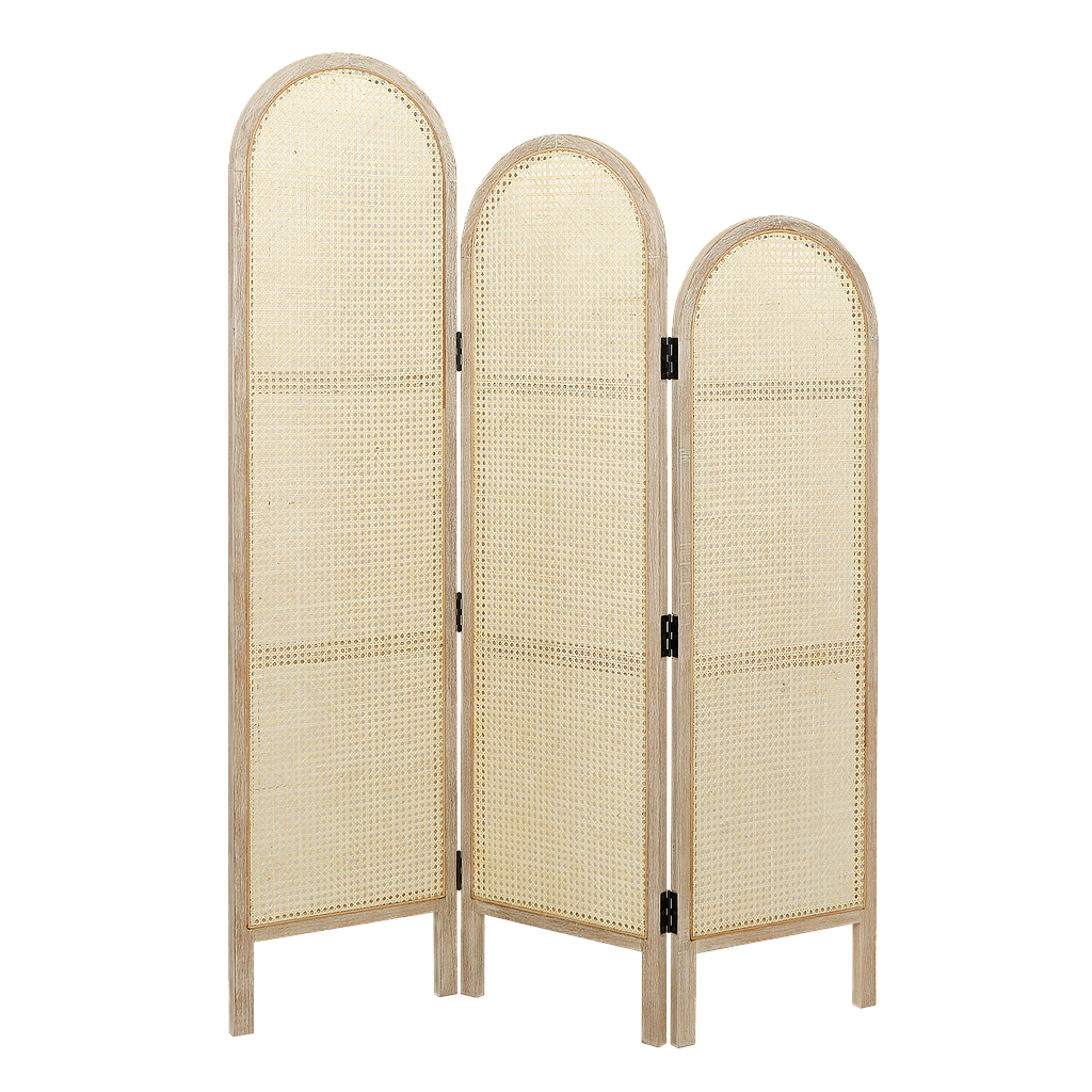 NOUR - Room divider L142 x H185 - Whitened acacia and natural cane