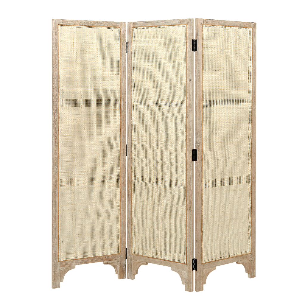 WASSIM - Room divider L150 x H180 - Whitened acacia and Natural cane
