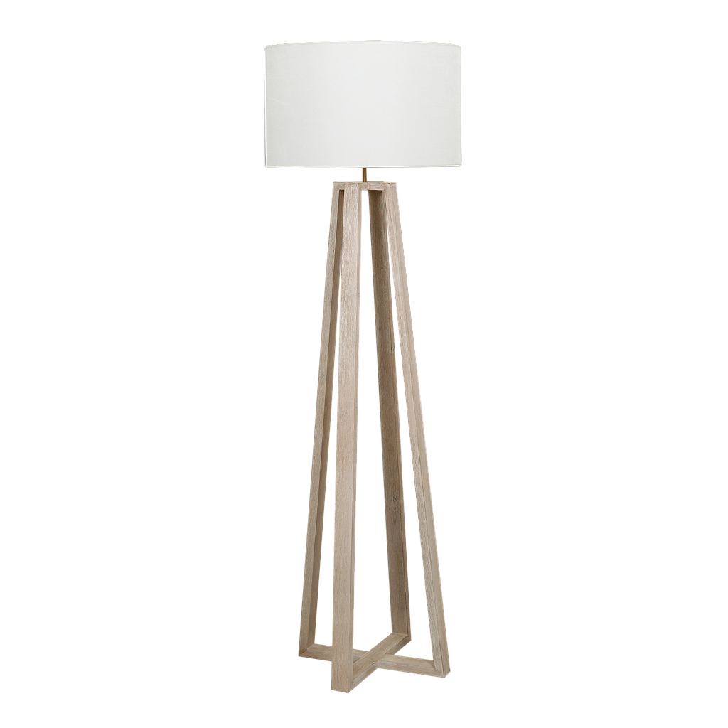 AMSTERDAM - Wooden floor lamp H165 - Whitened acacia and multicolor lampshade