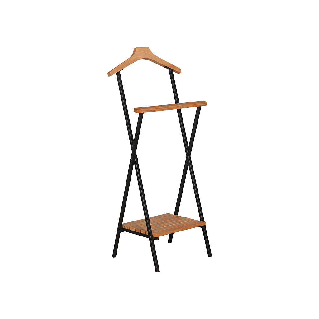 NAEL - Folding Valet stand - L50 x H110 - Matt black and Natural beech wood