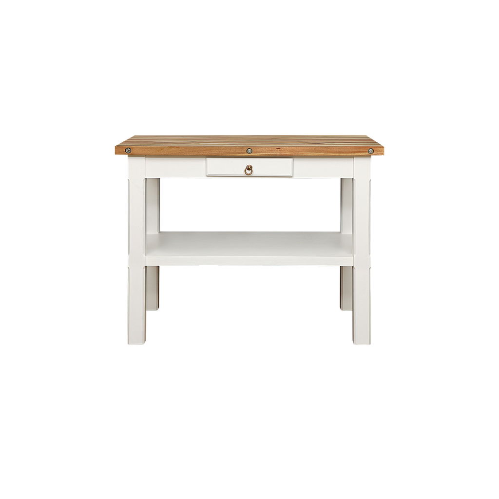 PROVENCE - Kitchen island L110 x W66 - Brushed white and Natural acacia