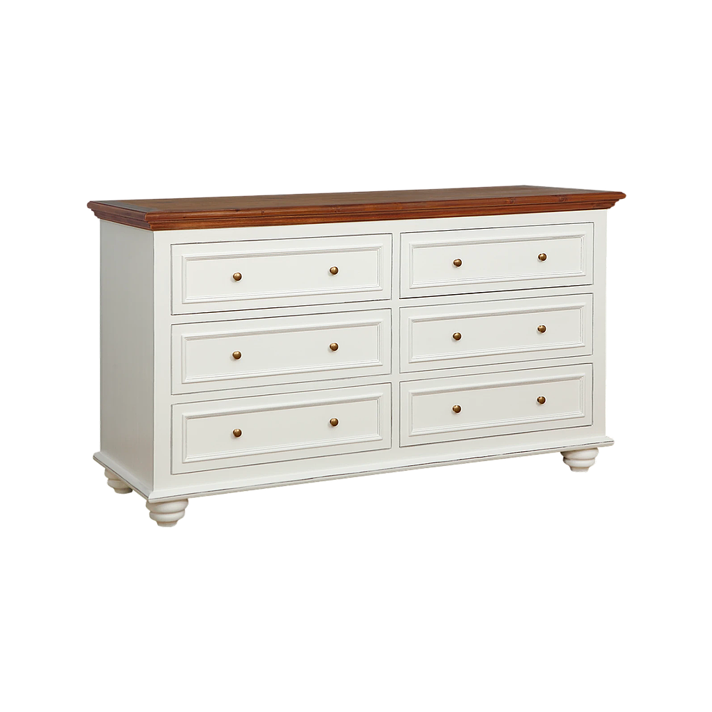 MEGAN - Chest of drawers L160 x H90 - Brocante white and Washed antic