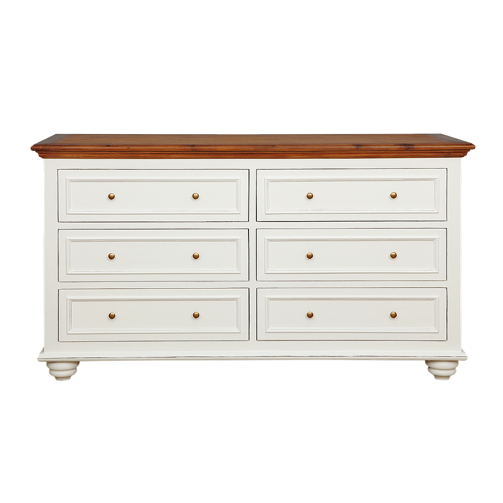 MEGAN - Chest of drawers L160 x H90 - Brocante white and Washed antic