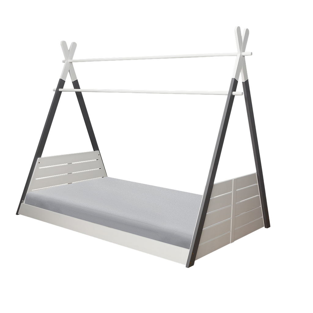 TIPI - Twin size bed (Mattress 120x200) - Pearl grey and White