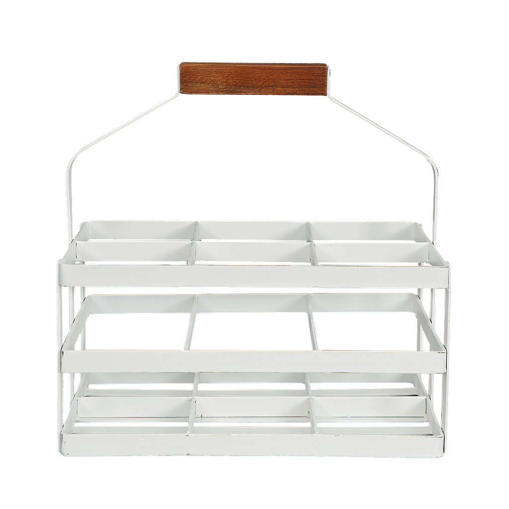 JUNEAU - 6-bottles rack H30 - Patina white with wooden handle