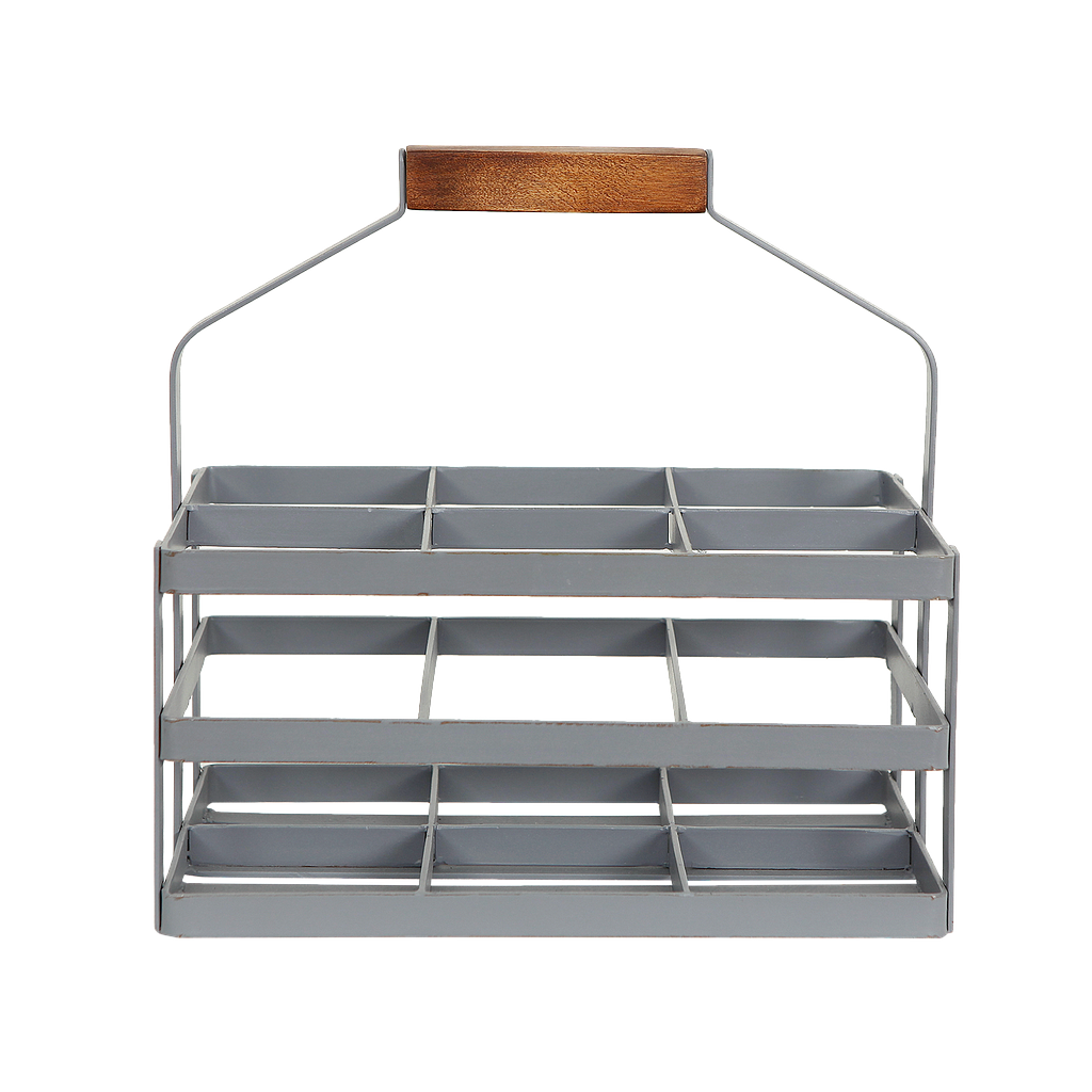 JUNEAU - 6-bottles rack H30 - Patina pearl grey with wooden handle