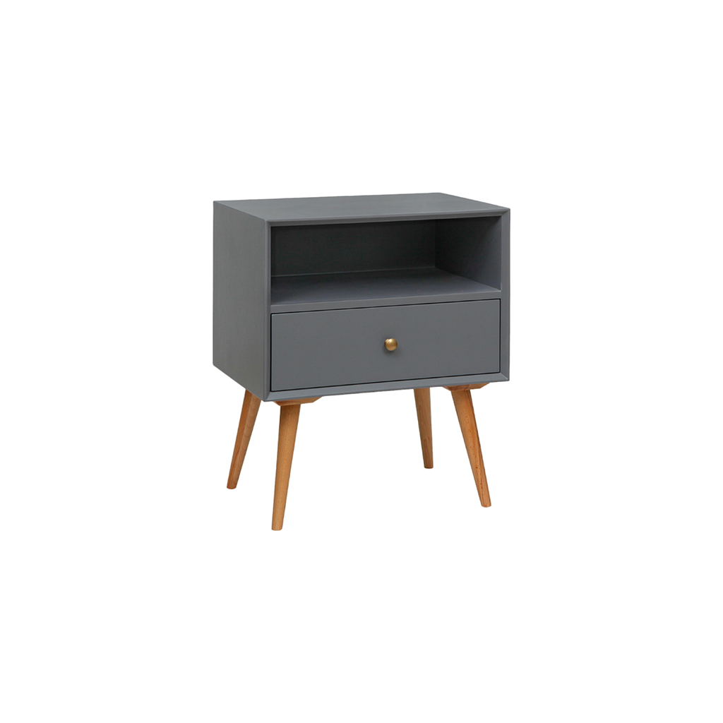 NESSIE - Bedside table H60 - Pearl grey and natural beech