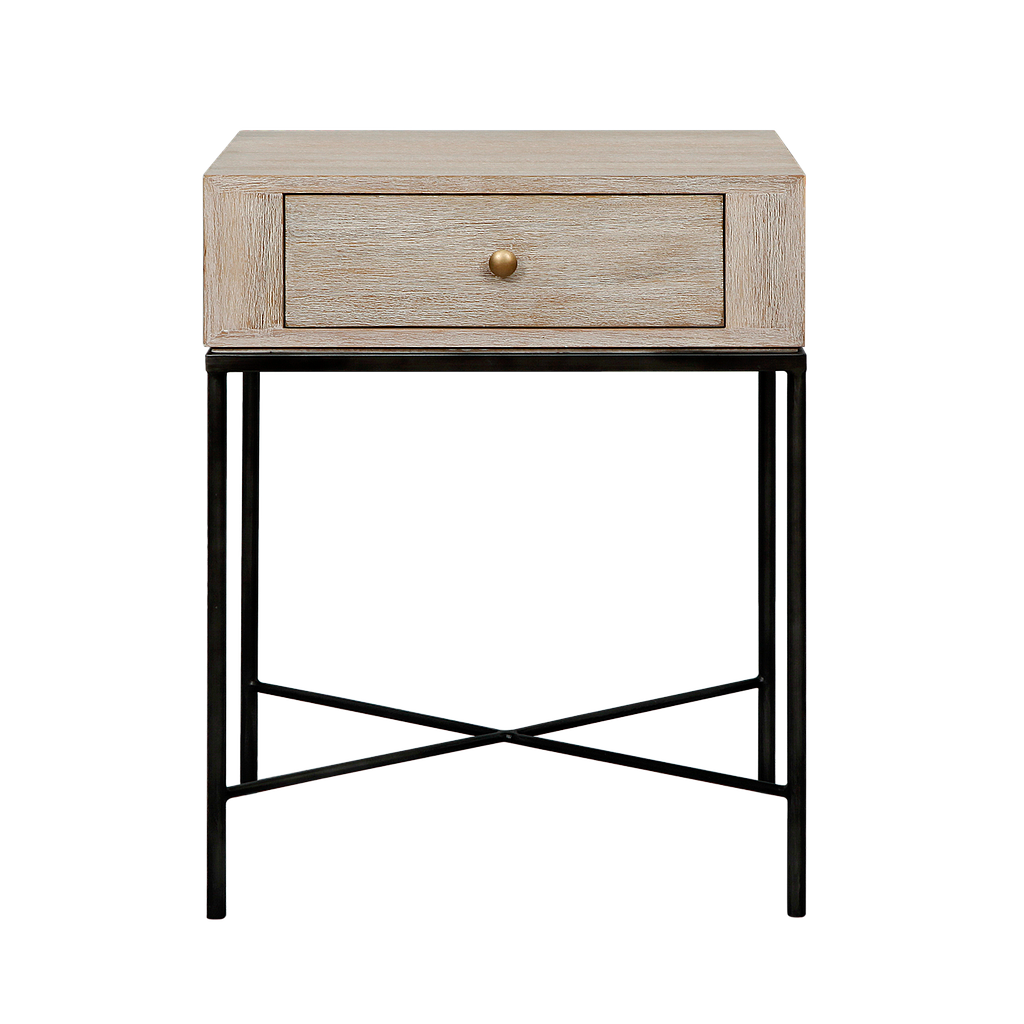 ZORAN - Bedside table H65 - Whitened acacia and vintage anthracite