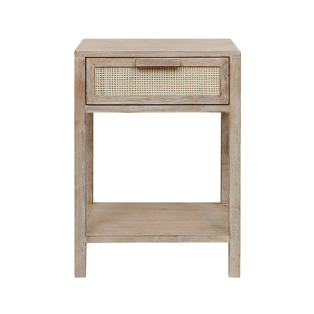ALINA - Bedside table H65 - Whitened acacia and natural cane