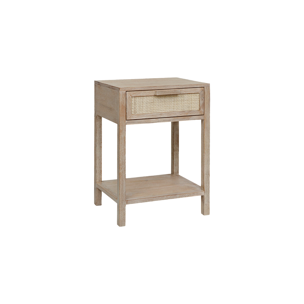 ALINA - Bedside table H65 - Whitened acacia and natural cane