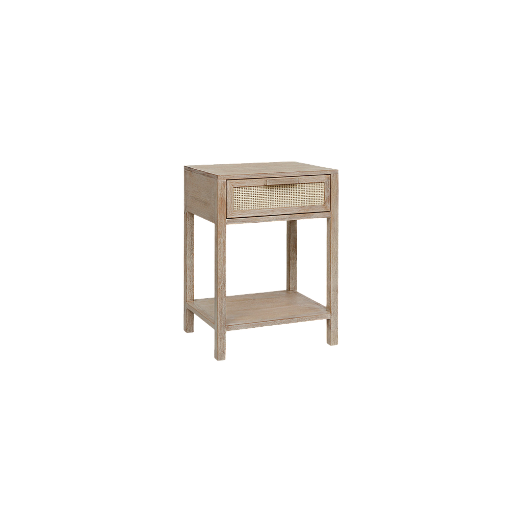 ALINA - Bedside table H65 - Whitened acacia and natural cane