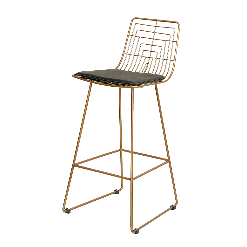 WIRE - Bar chair H104 - Vintage brass and Black cushion