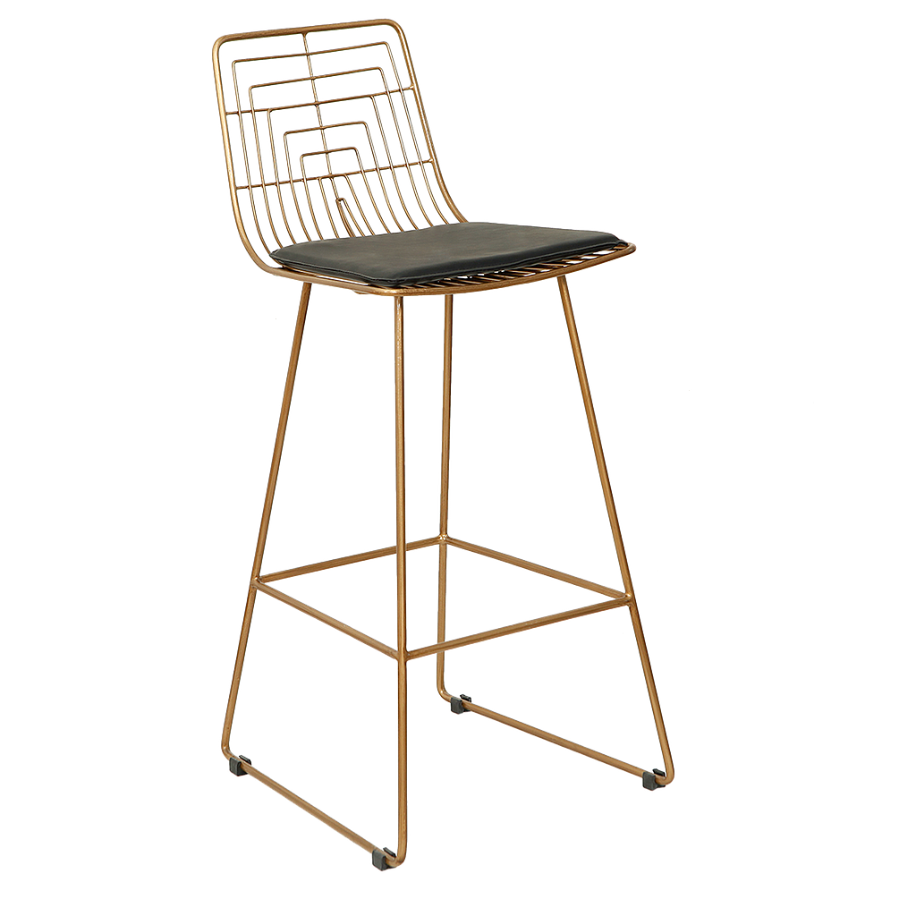 WIRE - Bar chair H104 - Vintage brass and Black cushion