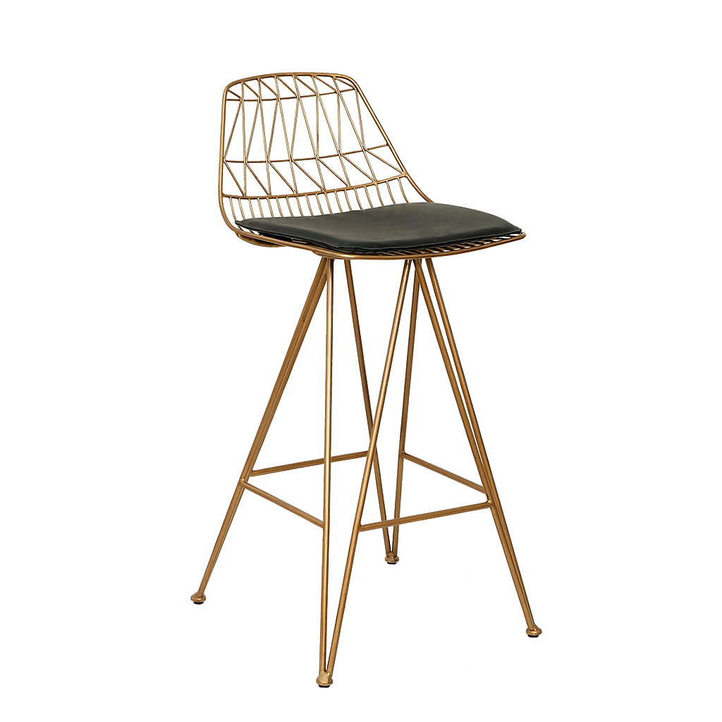 WIRE - Bar chair H100 - Vintage brass and Black textile leather cushion
