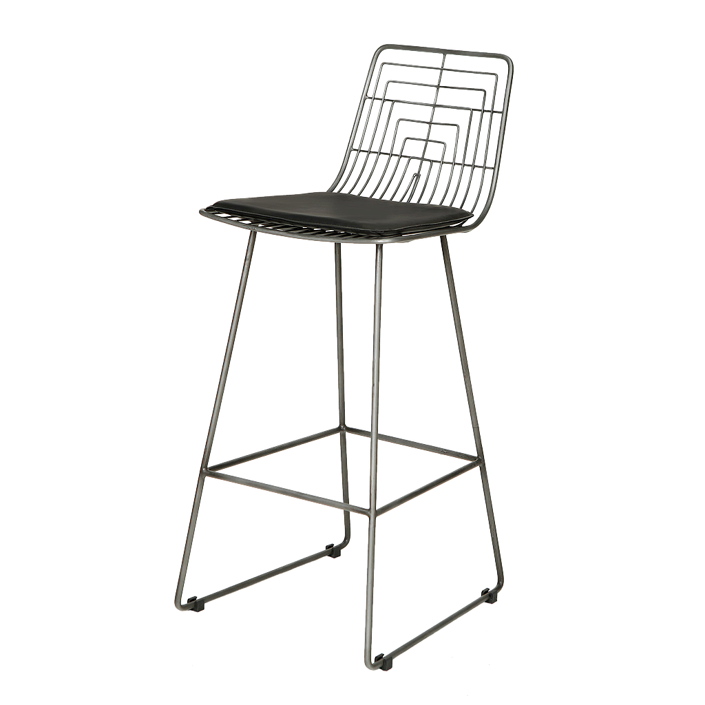WIRE - Bar chair H109 - Vintage silver and Black cushion
