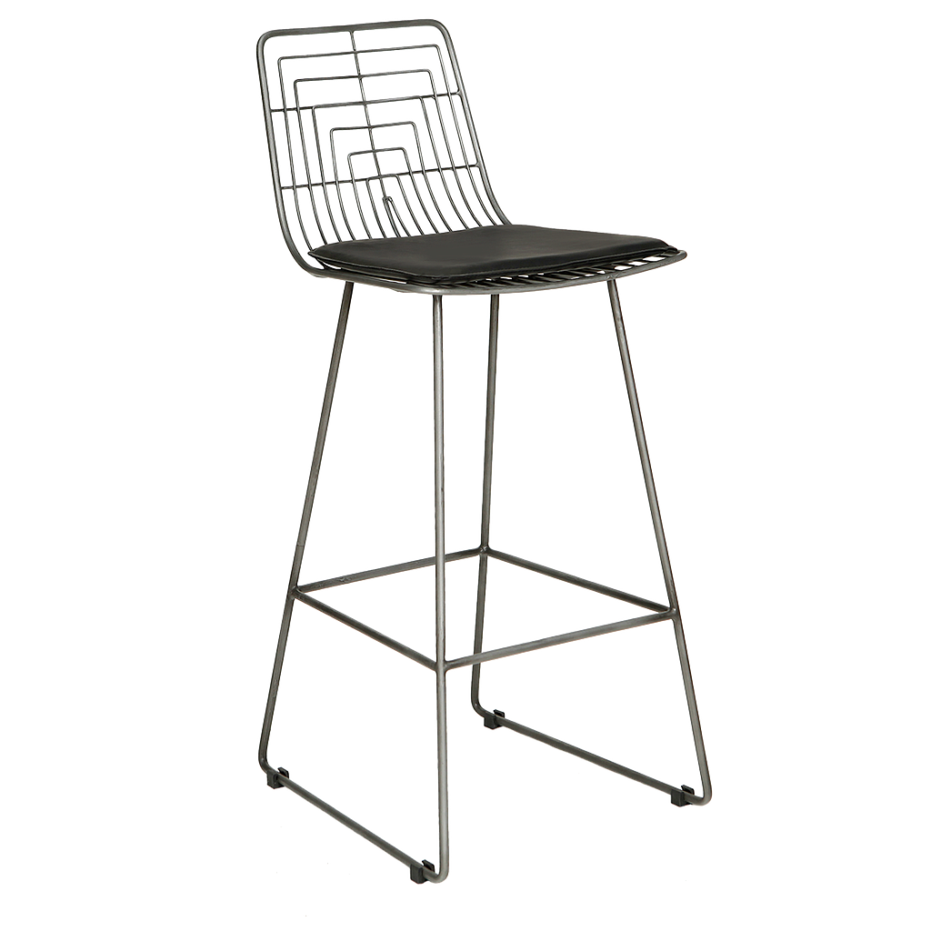 WIRE - Bar chair H109 - Vintage silver and Black cushion