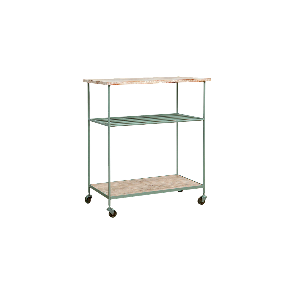 DIGNE - Kitchen trolley L80 - Mint metal and whitened acacia