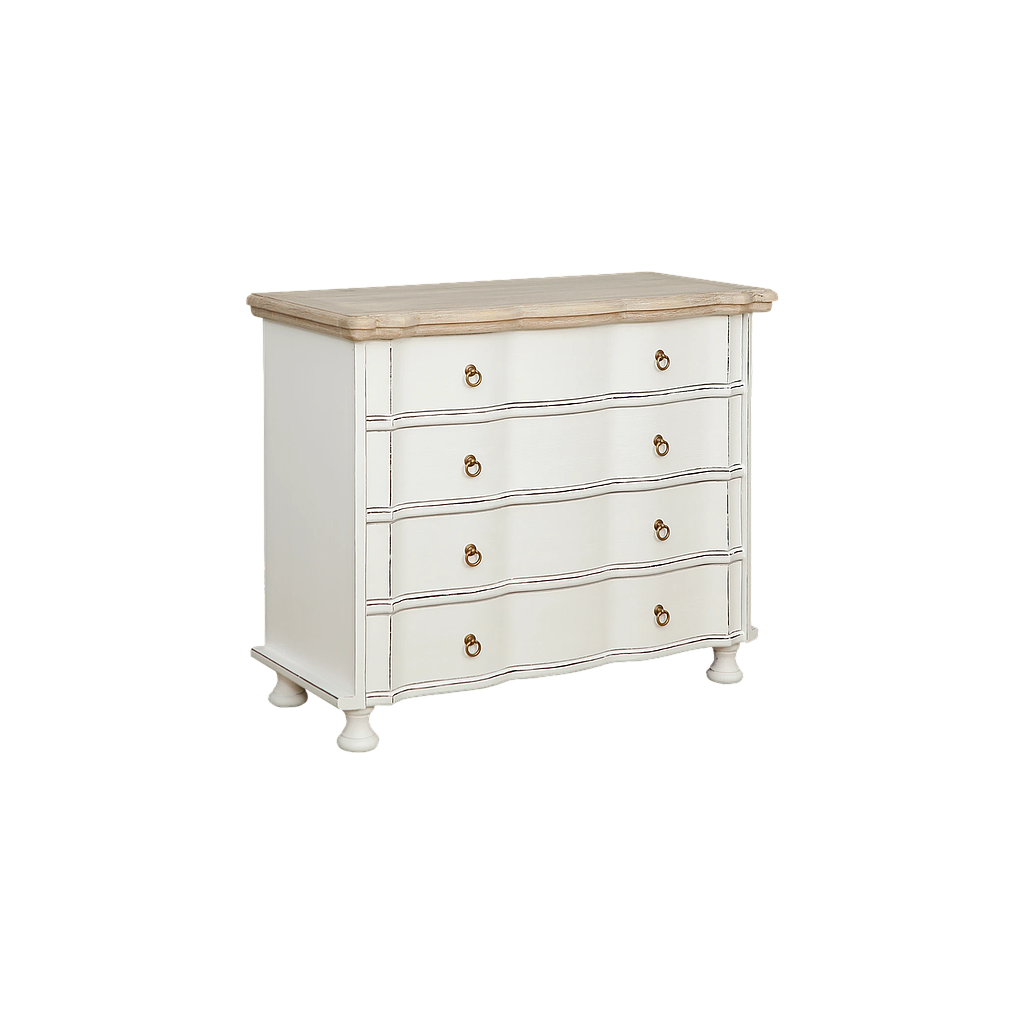 ORLEANS - Chest of drawers L100 x H85 - Brocante white and Whitened acacia