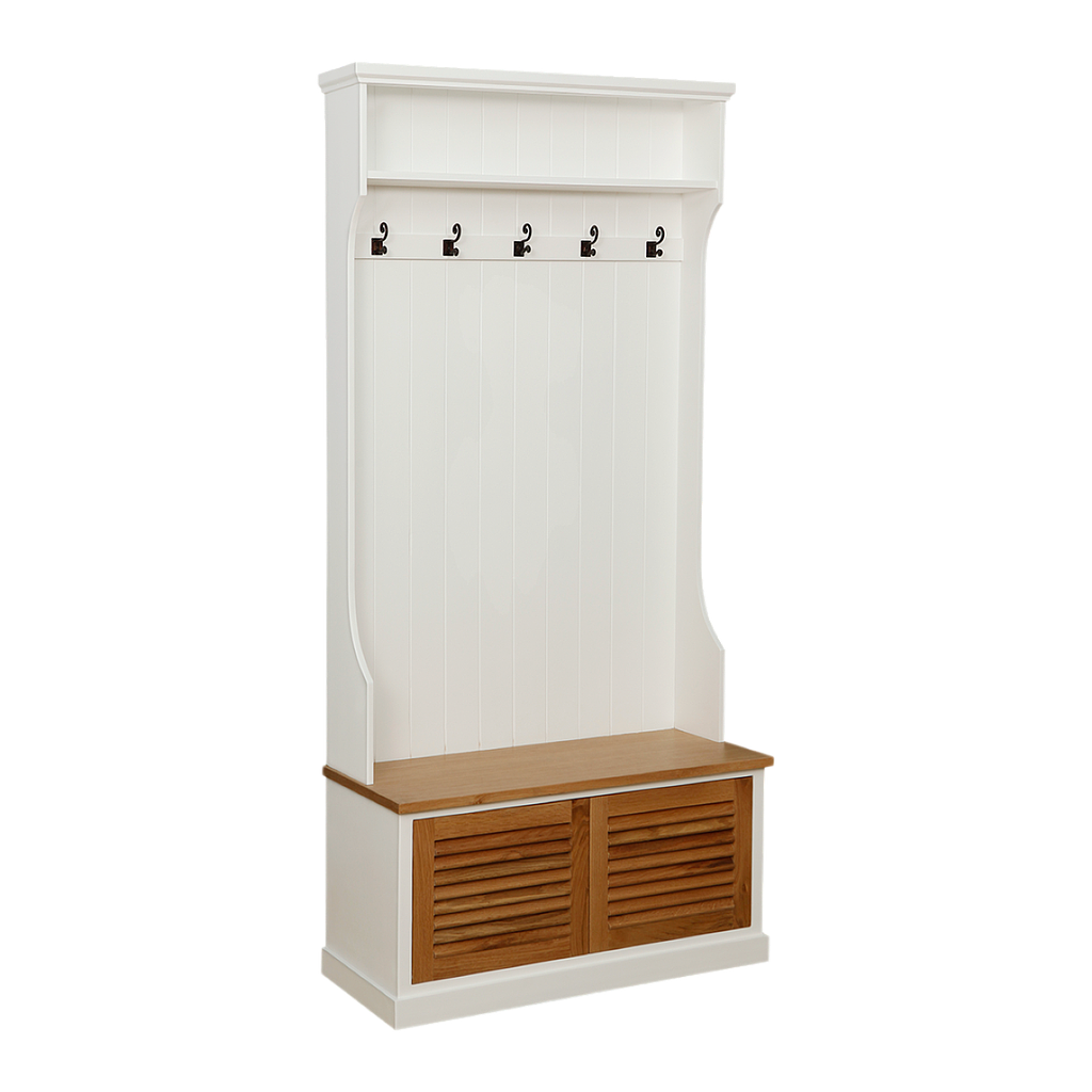 VICTORINE - Hall tree L90 x H190 - Brushed white and Natural oak