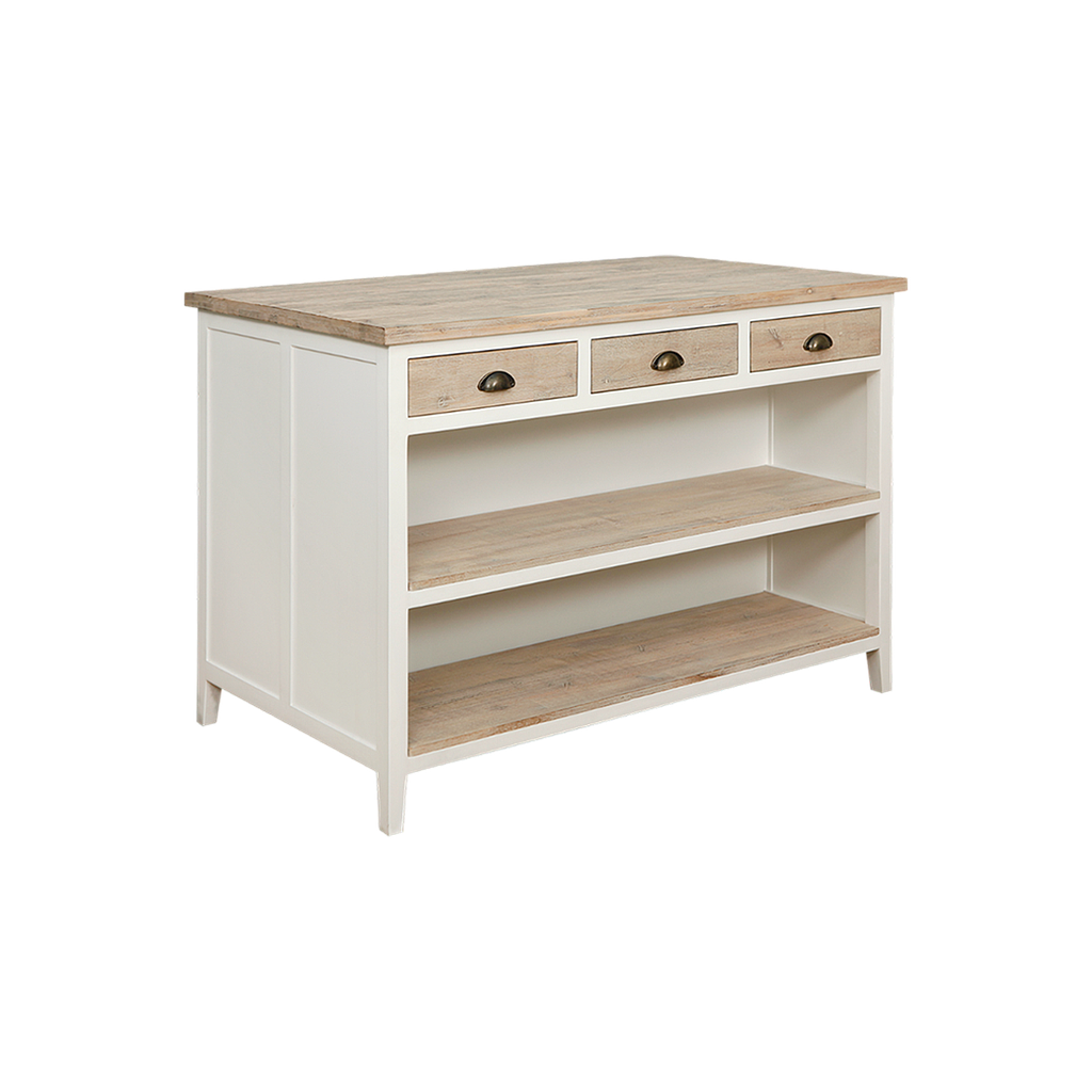 NAJA - Kitchen island L130 x W75 - White and Whitened acacia