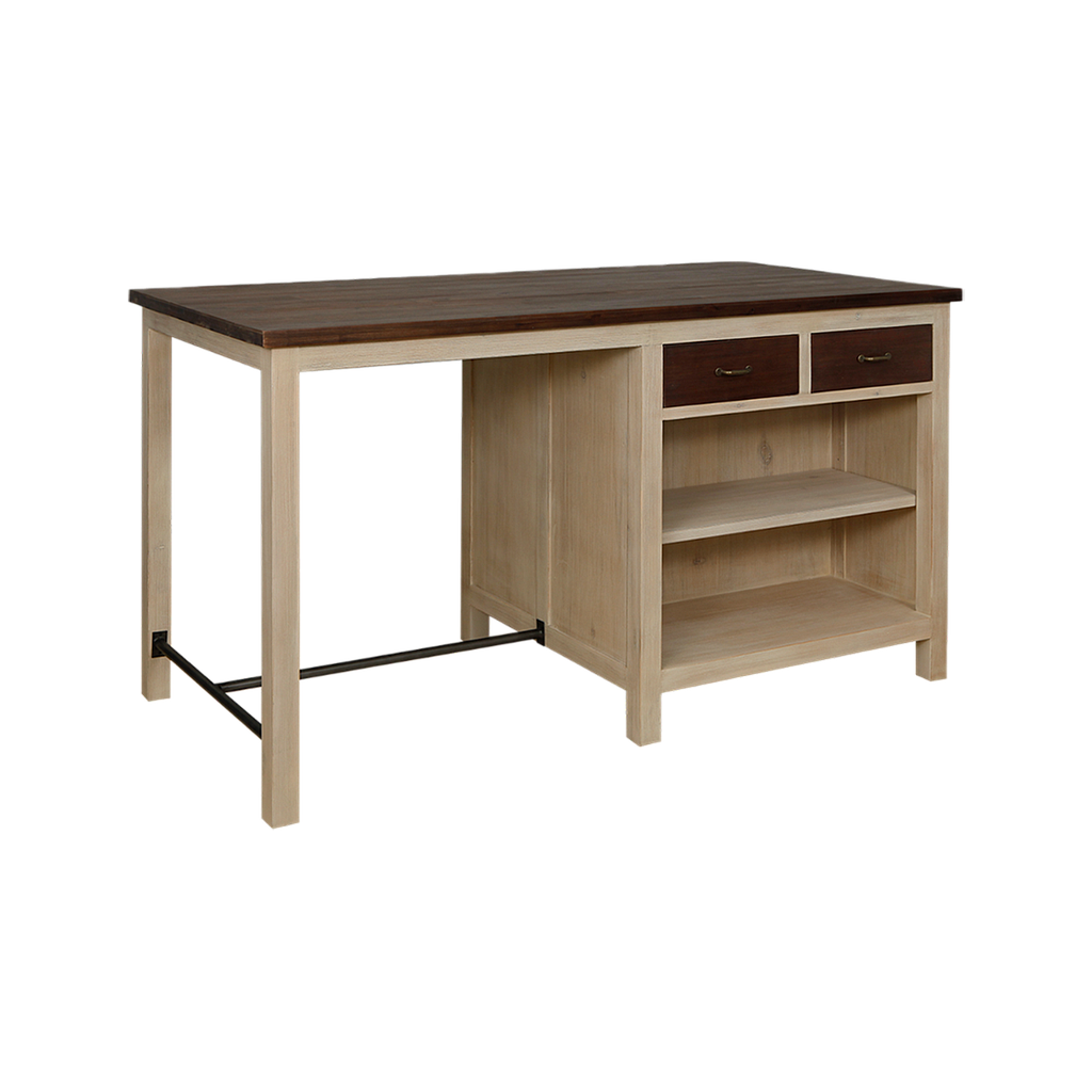 KARINS - Kitchen island L160 x H90 - Whitened acacia and Mokka