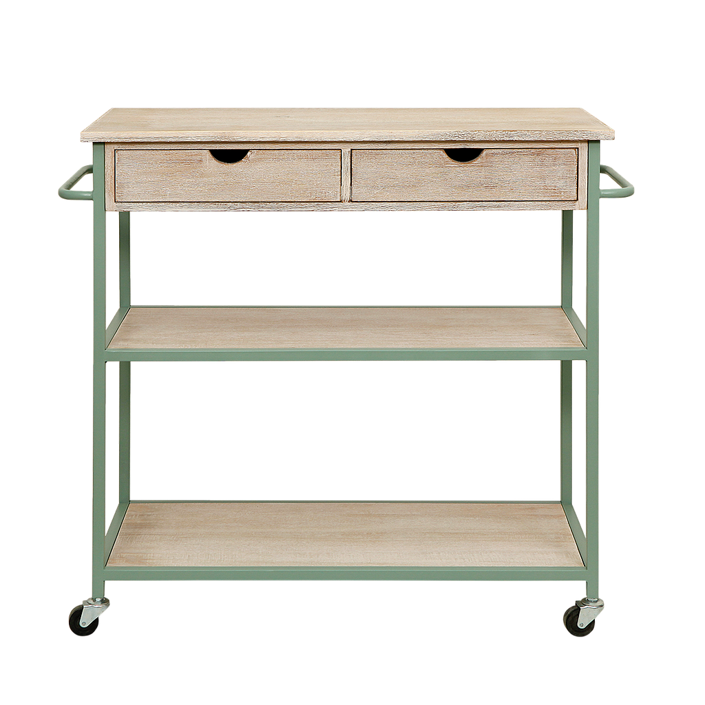 PALMI - Kitchen trolley L100 x H90 - Mint and Whitened acacia
