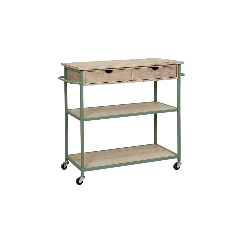 PALMI - Kitchen trolley L100 x H90 - Mint and Whitened acacia