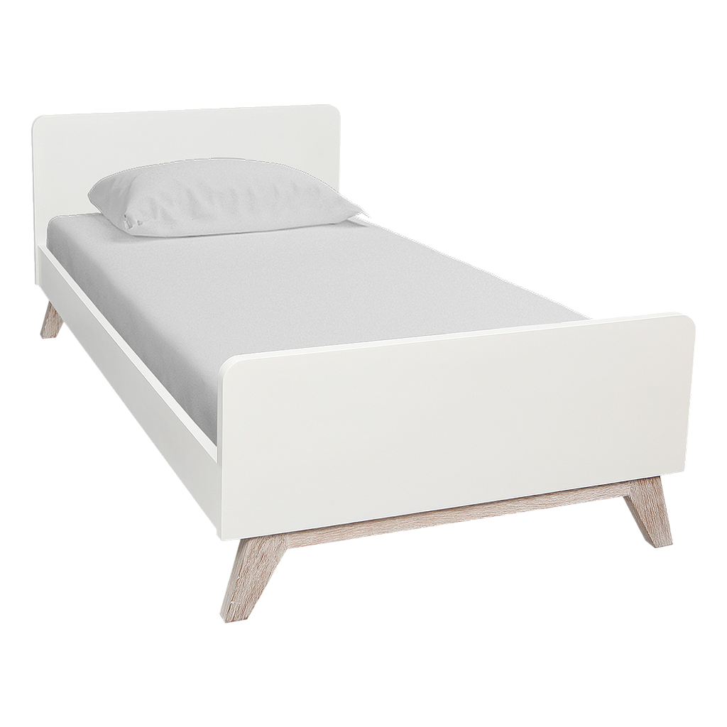 DONAN - Single size bed 100x200 - White and whitened acacia
