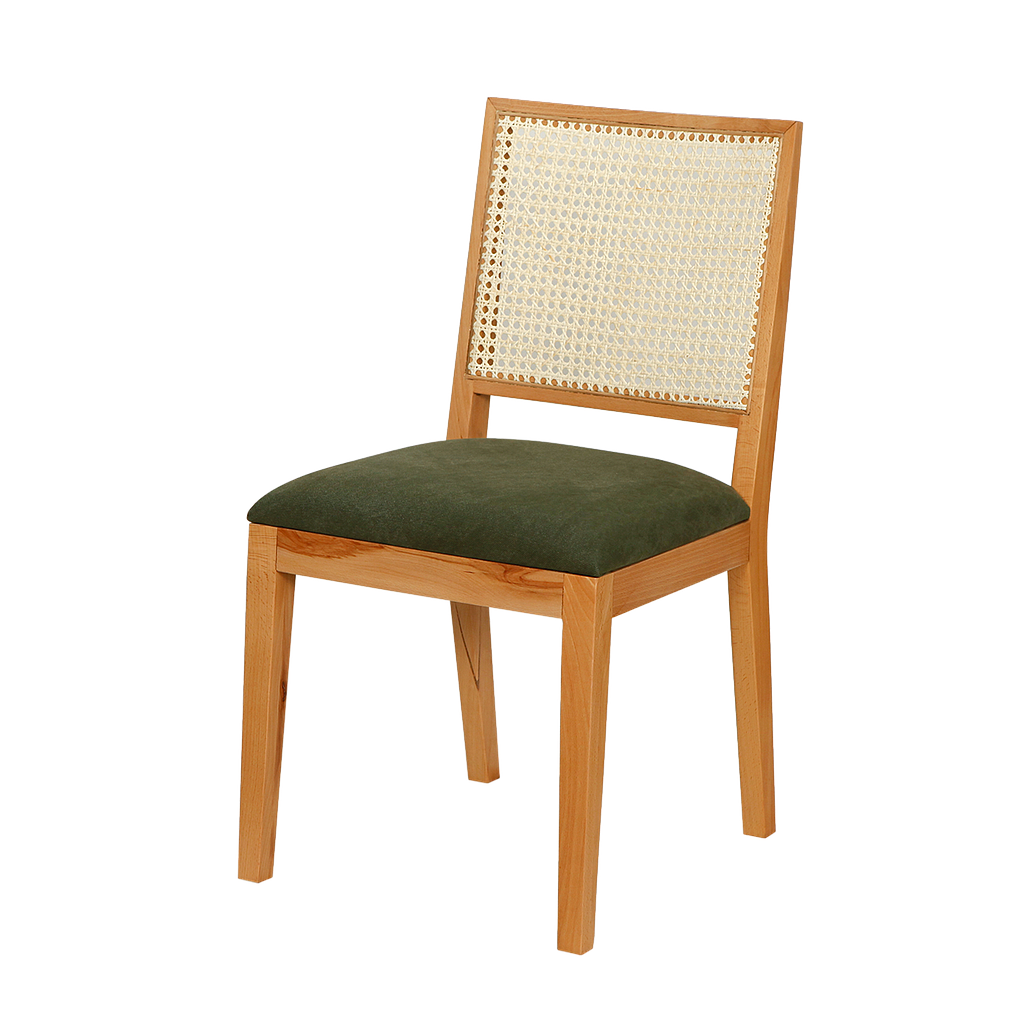 SPRING - Chair - Natural beech, Natural cane and Moss green cover