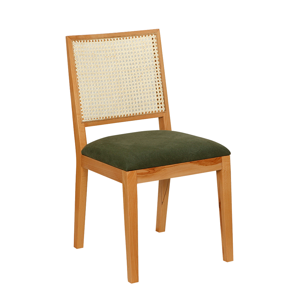 SPRING - Chair - Natural beech, Natural cane and Moss green cover