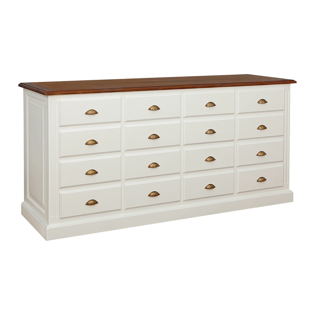 ARTHUR - Chest of drawers L187 x H88 - Brushed white and Washed antic