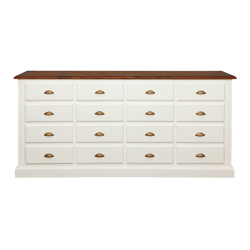 ARTHUR - Chest of drawers L187 x H88 - Brushed white and Washed antic