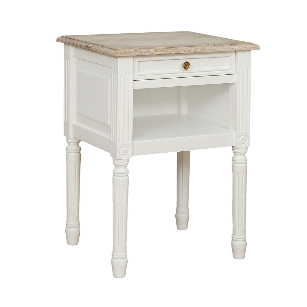 ORLEANS Bedside table H70 Brushed white and whitened acacia