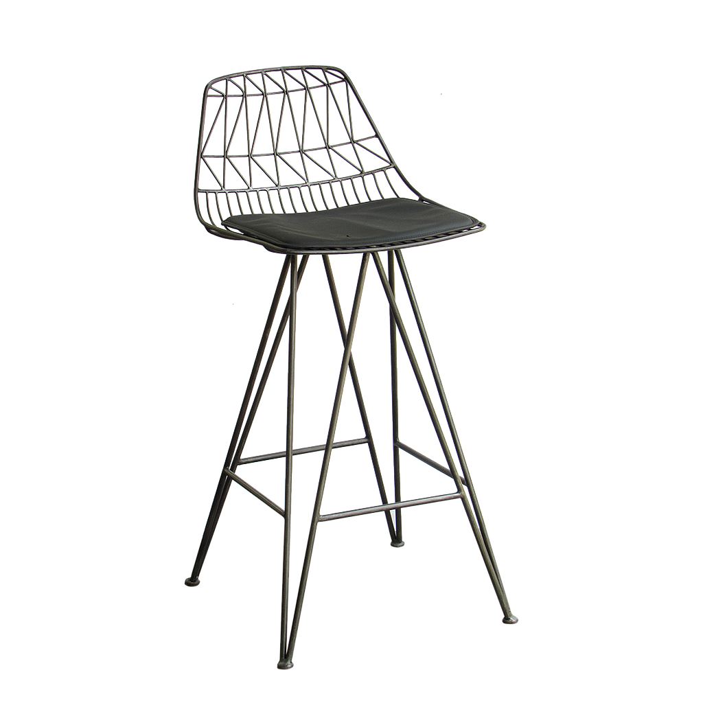 WIRE - Bar chair H100 - Vintage silver and Black cushion
