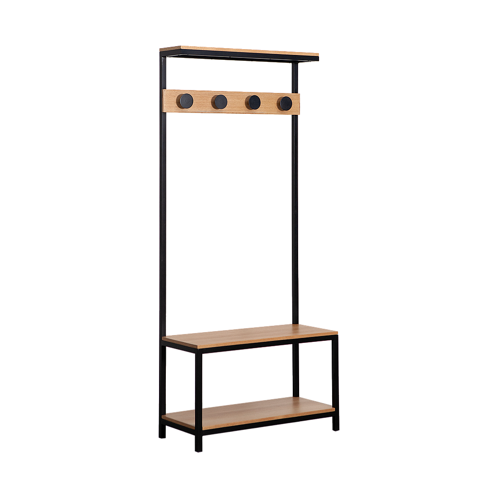 MICK - Hall tree L80 x H185 - Matt black and Natural oak